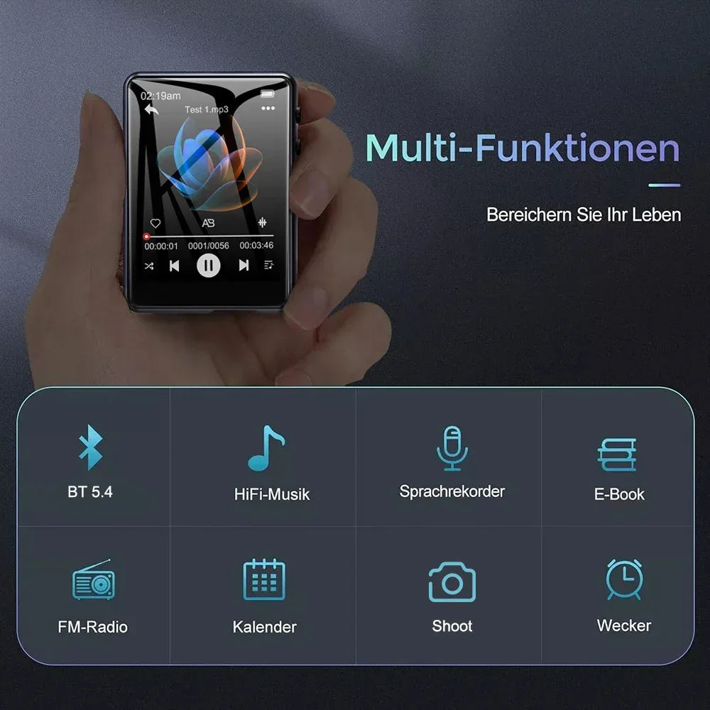 MP3 Player Bluetooth 5.4 Built-in Speaker Hi-Fi Music Player 2.4 Inch Touch Screen MP3 Walkman Video FM Radio Recording Camera