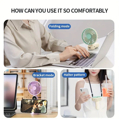 Portable USB Fan 6 Speed Digital Display Foldable 3-in-1 Handheld Neck Desk Fan for Outdoor Travel Home Office Cooling