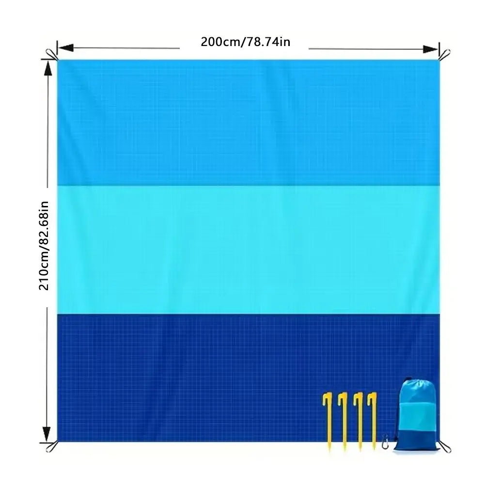 200x210cm Sandproof Waterproof Beach Mat, Foldable 3-Color Spliced Outdoor Picnic Blanket, Lightweight Pocket Camping Mat