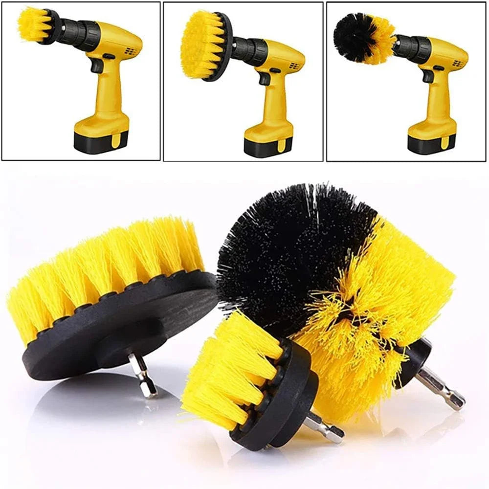 3Pcs Set Electric Scrubber Brush Drill Brush Kit Plastic Round Cleaning Brush For Carpet Glass Car Tires Nylon Brushes 2/3.5/4''