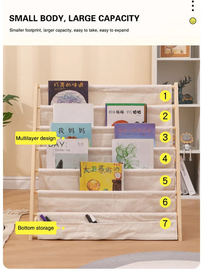 Solid Wood Children Bookshelf Multi-Layer Movable Shelf for Kids Storage Floor Standing Bookshelf Picture Book Rack Bookcase