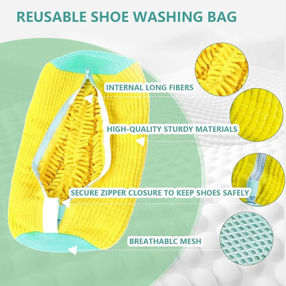 Fluffy Fiber 360 ° Surround Cleaning Shoe Washing Bag - Reusable Durable Machine-Washable Laundry Bag with Zipper Closure (1Pc)