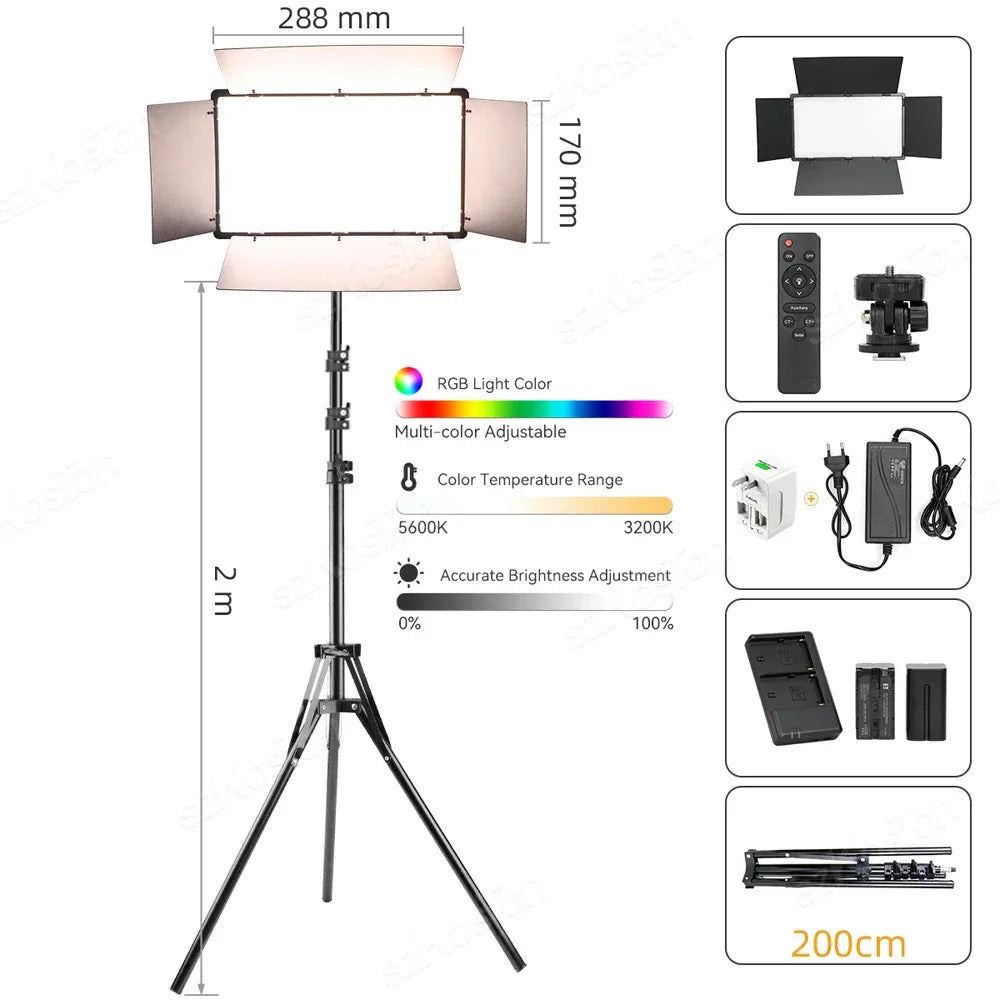 RGB Photography Video LED Fill Light Panel Photo Studio Lamp Kit For Video Recording Shoot Youtube Tiktok Live Streaming Lamp