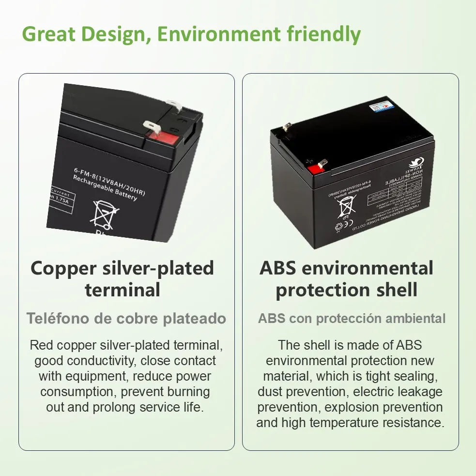 Rechargeable 6V/12V Battery 5Ah/7Ah/8Ah/12Ah Long-lasting Lead-acid Battery for Children's Car,Security Alarm,Sprayer,UPS