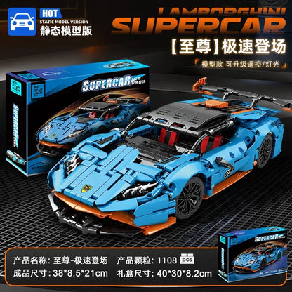 Racing Car Building Blocks Set Blue Sports Car Model Vehicle Bricks Boys Christmas Gift Kids Assembly Toy