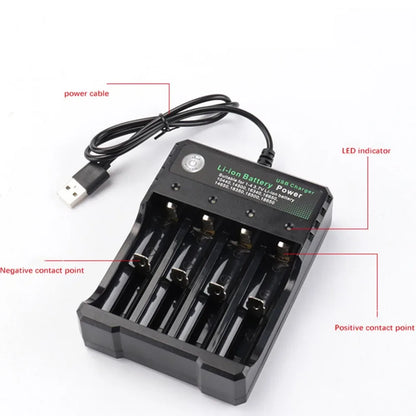 18650 Li-ion Battery Charger 2 3 4 Slots 110V 220V USB A Port For 18650 18700 Charging 3.7V Rechargeable Lithium Battery Charger