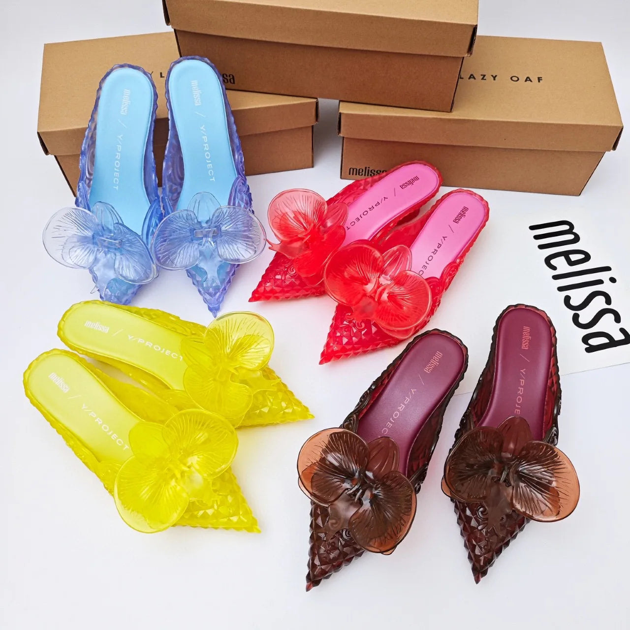 Design Big Butterfly Knot Melissa Women Flat Mules Sandals High Quality Cozy Patent Leather Pointed Toe Back Strap Shoes