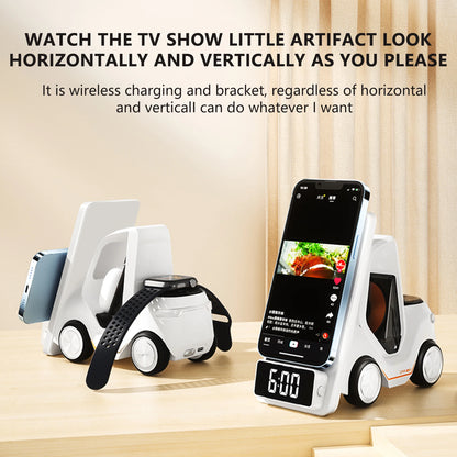 Wireless Charger Stand 5 In 1 Alarm Clock For IPhone 15 14 13 12 Pro Max 8 X XS XR iWatch 8 7 6 5 Airpods Fast Charging Station