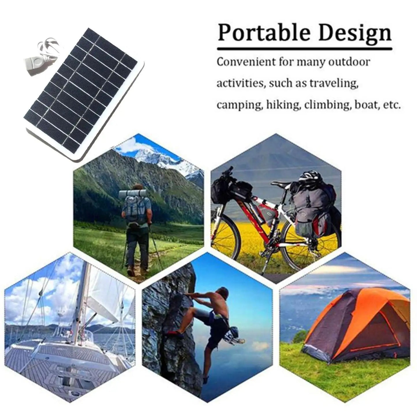 5V 400MA Solar Panel Charger Output USB Type-C Portable Solar System Mobile Phone Charger Electric Fan Outdoor Camping Home