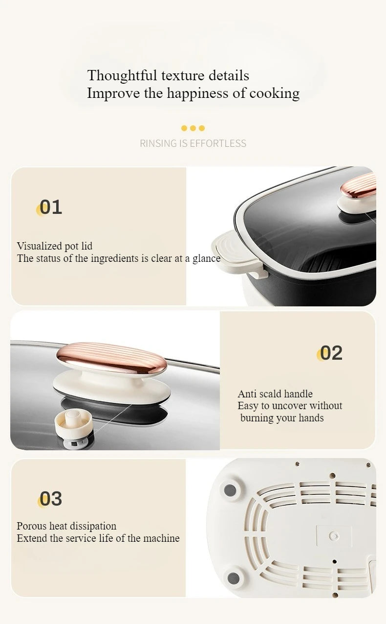 220V Non Stick Electric Hotpot Household Mandarin Duck Split Multi Functional  Electric Boiling Pot