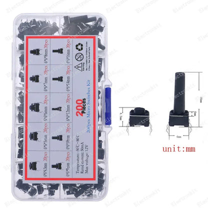Micro Switch types kit push button tact switch reset mini leaf switch on-off power SMD dip 2x4 3x6 4x4 6 12x12 DIY set
