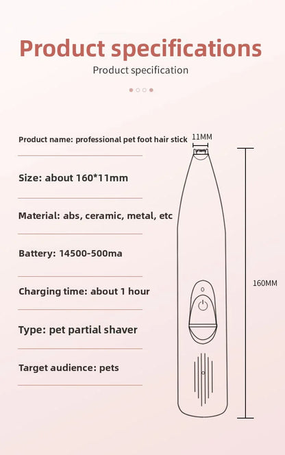 Pet electric clipper, pet foot hair trimmer, 360 ° pet hair trimmer, pet beauty and hairdressing trimmer, USB charging 500mah