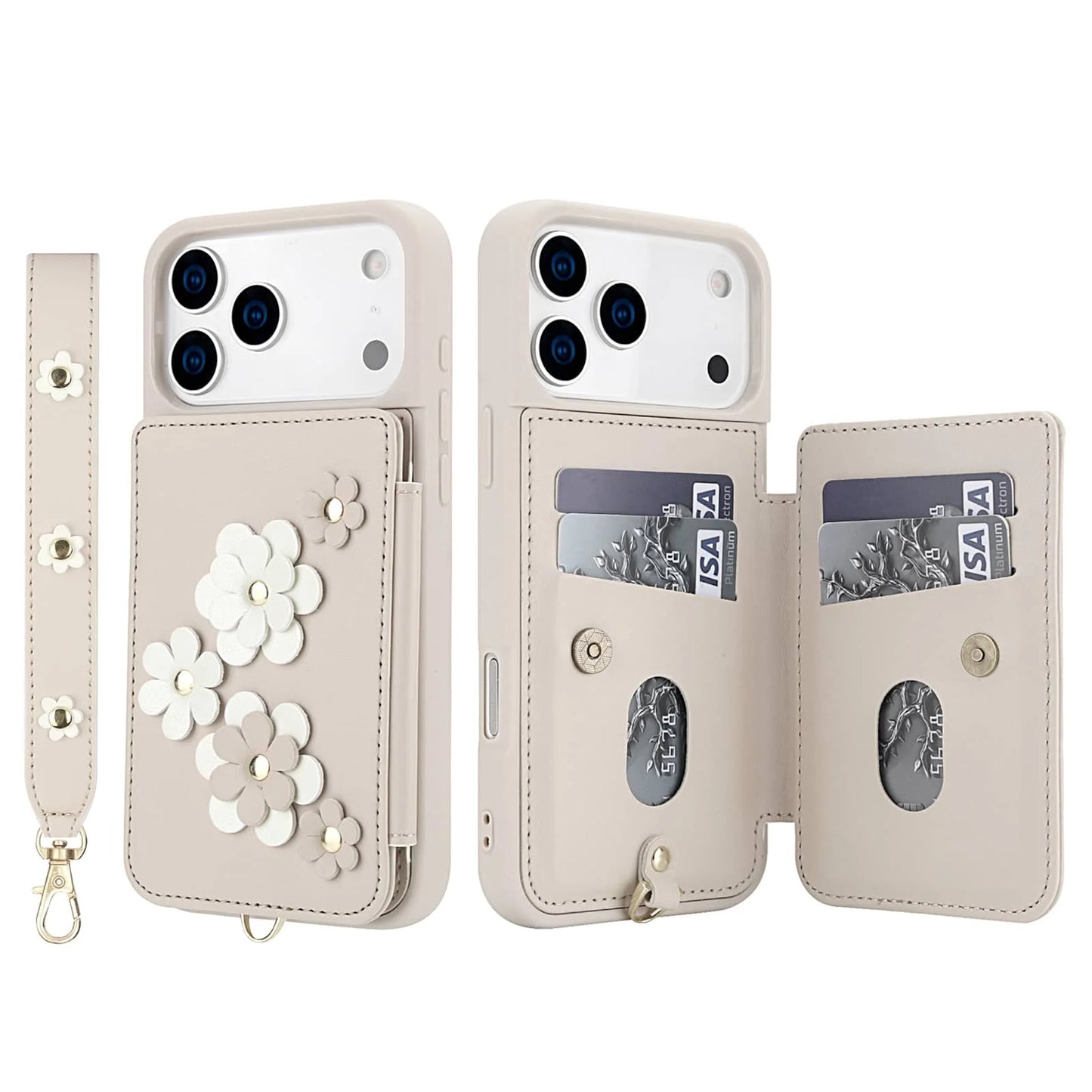 For iPhone 17 Pro Max iPhone Air Case, Wallet with Card Holder, Cute Flower Design Crossbody Purse,Magnetic Kickstand Shockproof