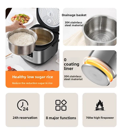 Low sugar rice cooker rice soup separation steaming 2-3L uncoated stainless steel rice cooker timer reservation