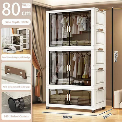 Multi-Functional Folding Storage Cabinet with Doors for Home Office Kitchen Bathroom Organizer White Black Gray