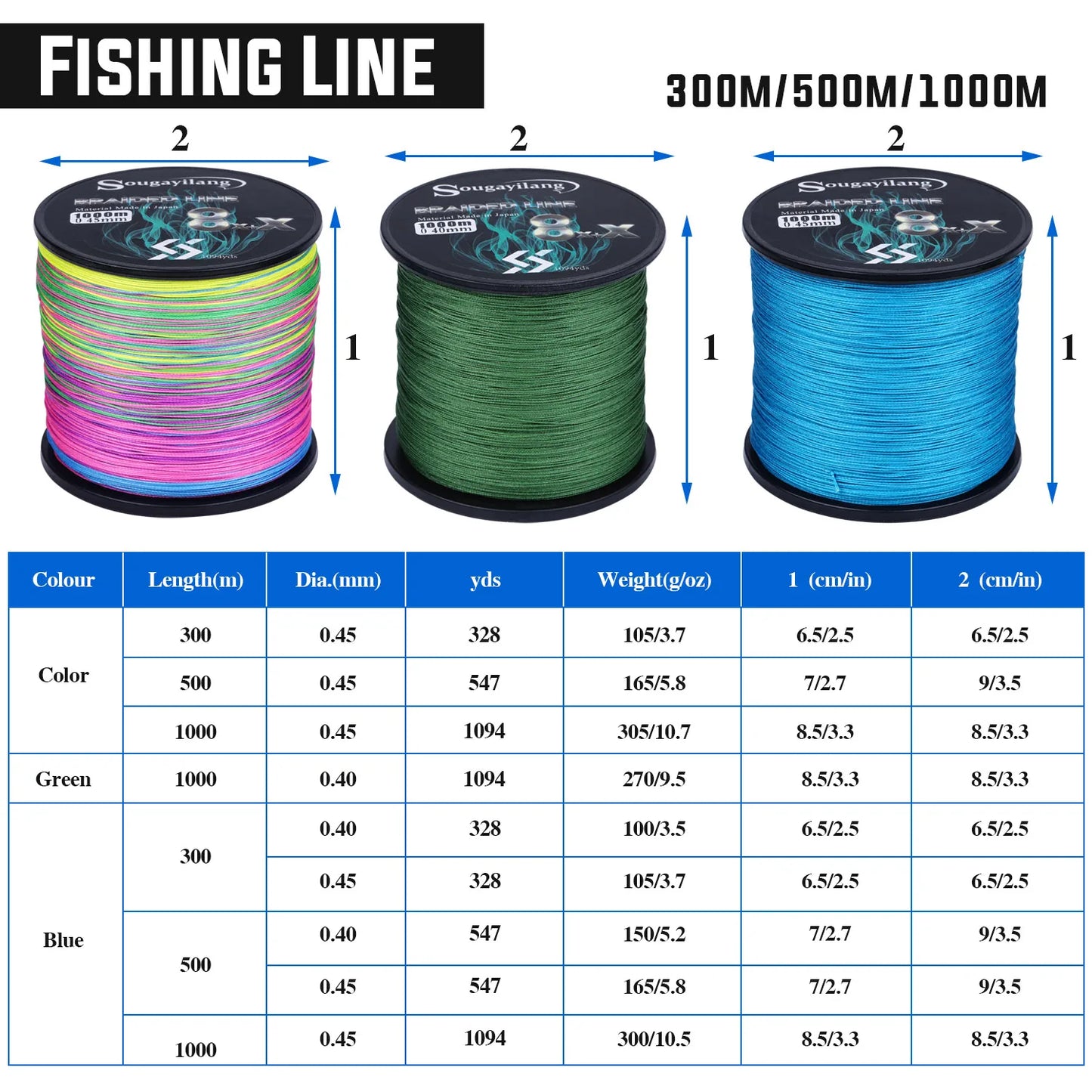 Sougayilang 9 Strands Strong PE Fishing Line Wires 300M 500M 1000M  Strong Abrasion Resistance Multifilament Fishing Line