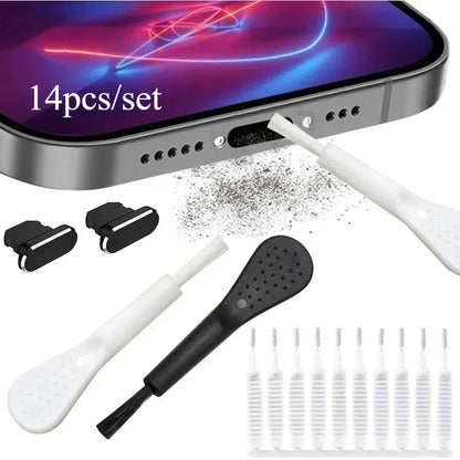 14/13PCS Charging Port Cleaning Brush Set USB-C Lightning Cleaner Kit with Dust Plug for iPhone Samsung Xiaomi Speaker Hole Tool