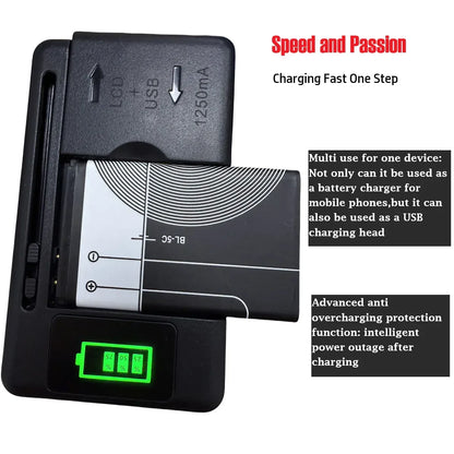 Mobile Battery Charger Universal LCD Indicator Screen USB-Port For Cell Phone Chargers 32-55mm Battery Charging US UK EU Plug