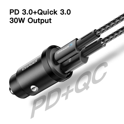 Essager USB Car Charger Quick Charge 4.0 QC4.0 PD3.0 SCP 5A Type C 30W Fast Car USB Charger For iPhone 13 12 Xiaomi Mobile Phone