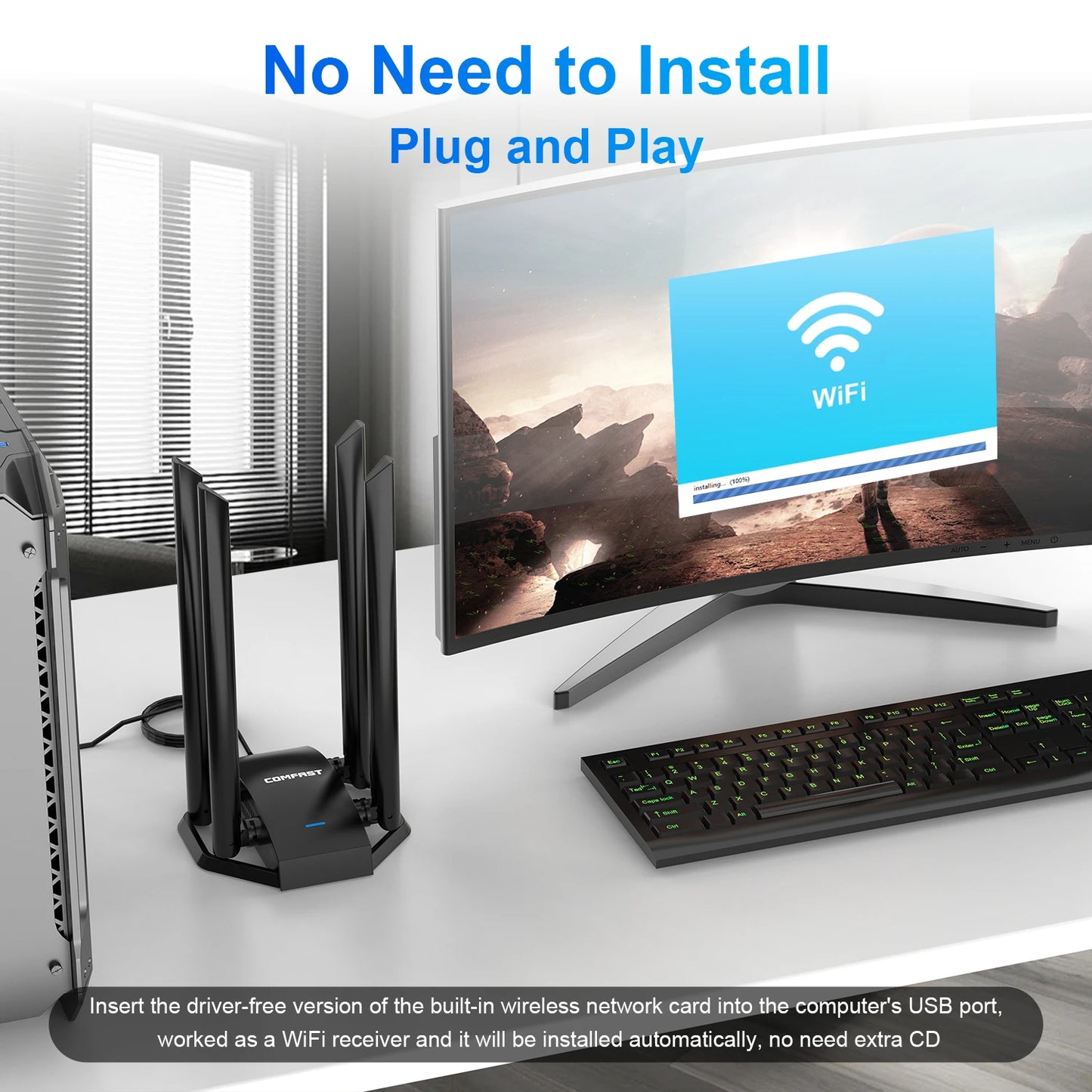 COMFAST 1300M Adaptador Wi Fi Banda Dupla Sem Fio 2.4G/ 5GHz 4 Antenna USB3.0 Wireless USB Placa Wifi Pra PC  Kali Linux Adapter