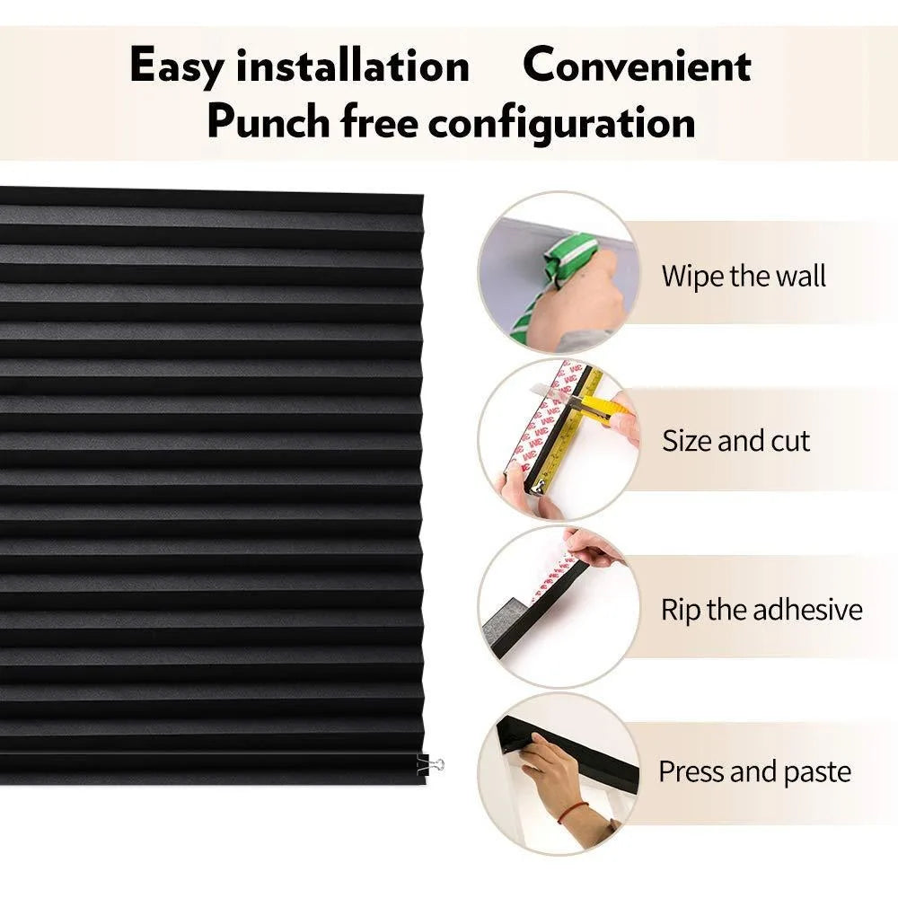 Adhesive Blackout Darkening Pleated Window Shade Blinds Portable Temporary Blinds Bedroom Apartment Dorm Roller Blackout Curtain