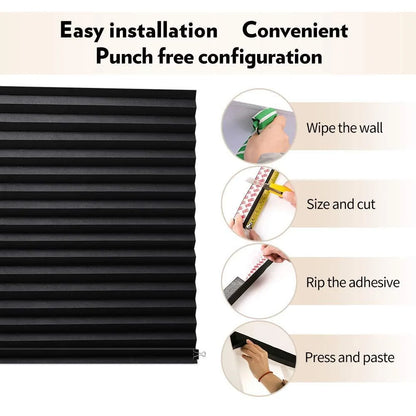 Adhesive Blackout Darkening Pleated Window Shade Blinds Portable Temporary Blinds Bedroom Apartment Dorm Roller Blackout Curtain