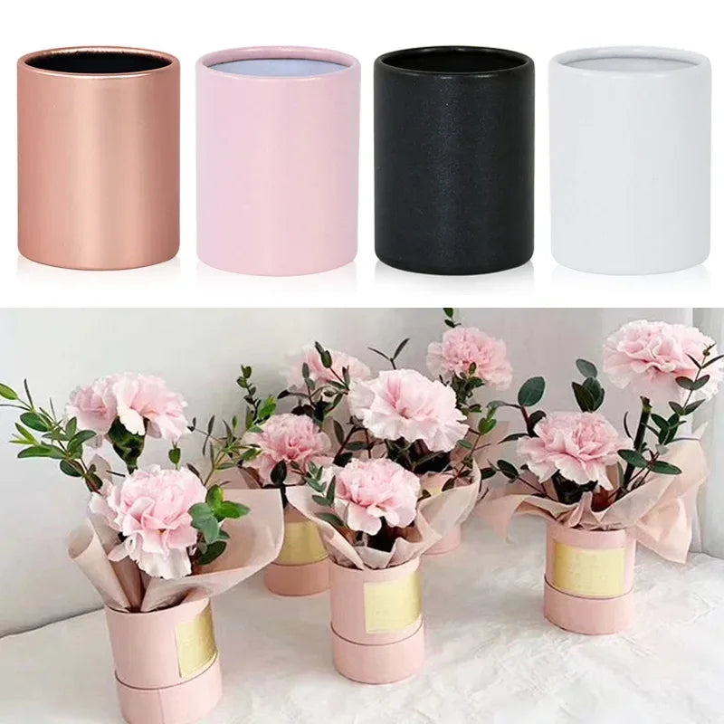 4Pcs Mini Flower Box Portable Round Rose Bouquet Bucket Boxes Wedding Party Table Decoration DIY Gift Packaging Valentine's Day