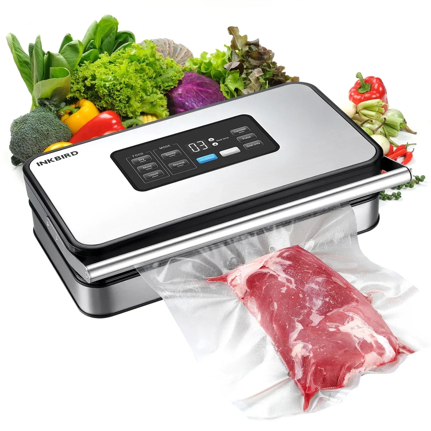 INKBIRD INK-VS04 Large Vacuum Sealer Dry/Wet/Liquid Food Sealed Packaging Kitchen Food Storage Seal Built-In Cutter&Storage Bags