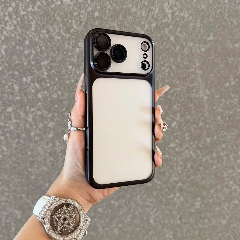 Luxury Transparent Matte Phone Case For iPhone 17Pro Air 17 16 15 14 13 12 11 Pro Max Lens Protection Metallic Color Frame Cover