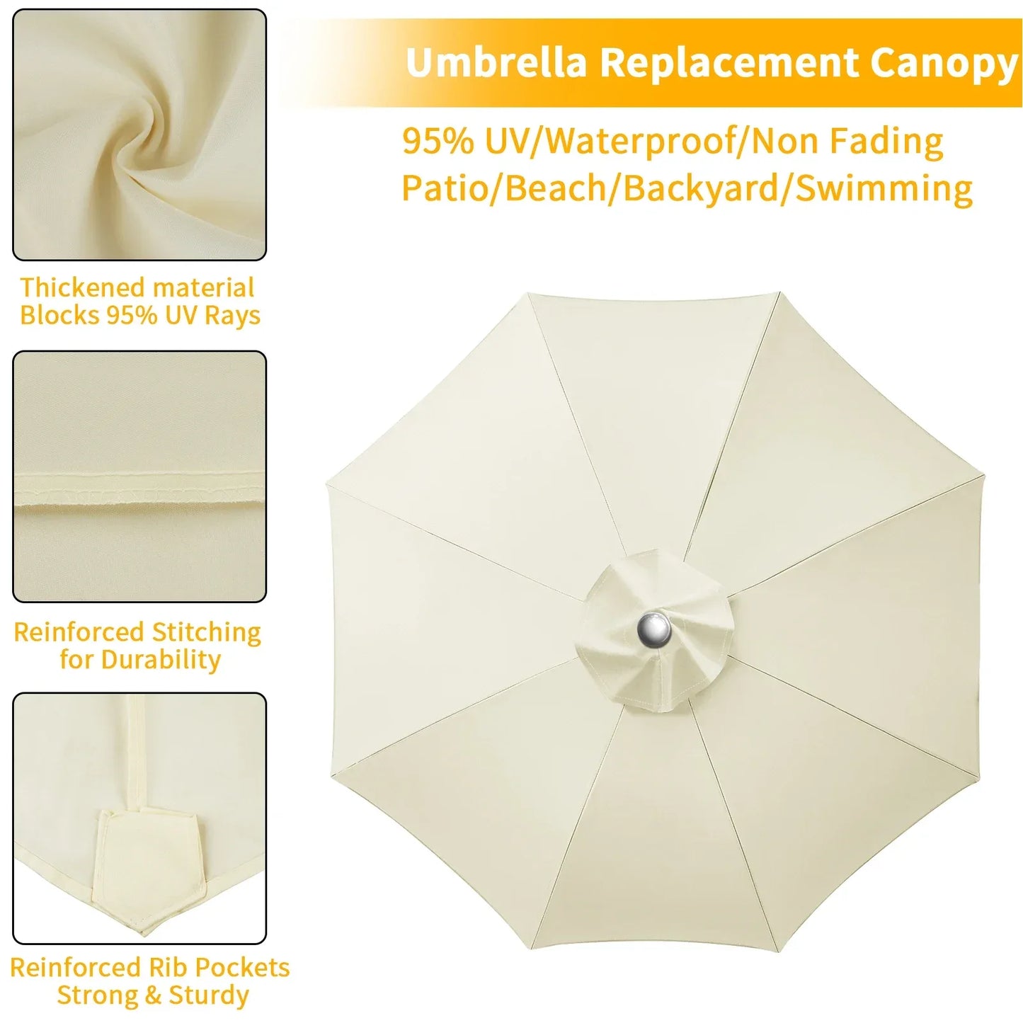 Waterproof Replacement Umbrella Cloth 2/3M Patio Parasol Cover UV-Anti Canopy Cover Replacement Parasol Cover for Balcony Garden