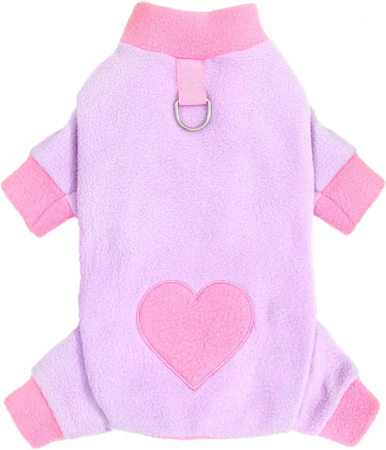 Heart Pattern Dog Pajamas for Small Dogs, Warm Fleece Dog Jumpsuit Yorkie Puppy Onesie Autumn Winter Clothes Chiwawa Pet Apparel