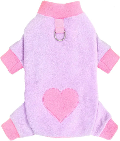 Heart Pattern Dog Pajamas for Small Dogs, Warm Fleece Dog Jumpsuit Yorkie Puppy Onesie Autumn Winter Clothes Chiwawa Pet Apparel