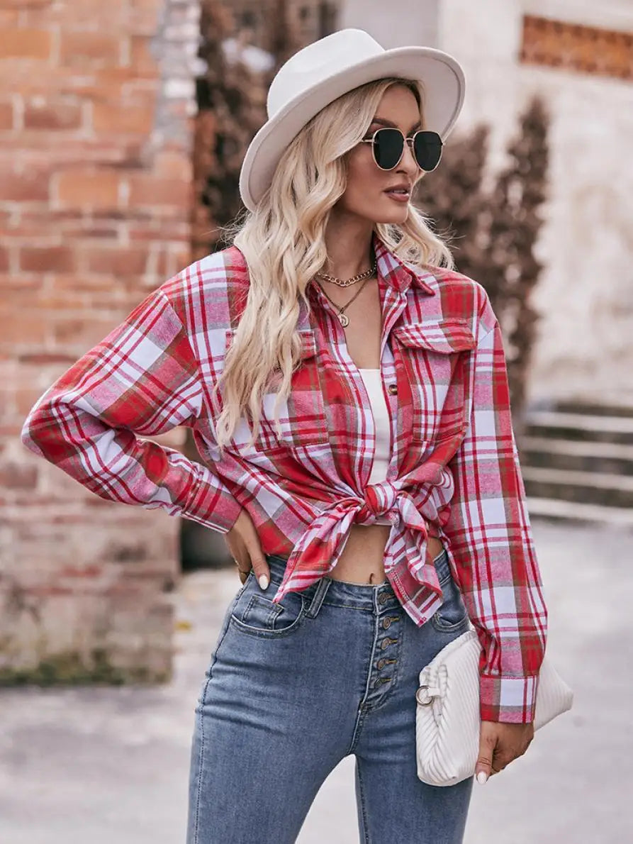 Autumn Plaid Shirt Women Long Sleeve Turn-down Collar Oversize Shirts Female Stylish Vintage Casual Blouse Ladies Chemise