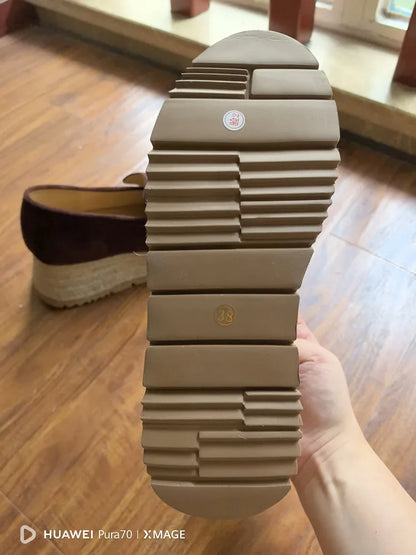 MKKHOU Fashion Loafers New High Quality Real Leather Suede Vintage Straw Braid Platform Shoes Daily Casual Light Shoes Neutral