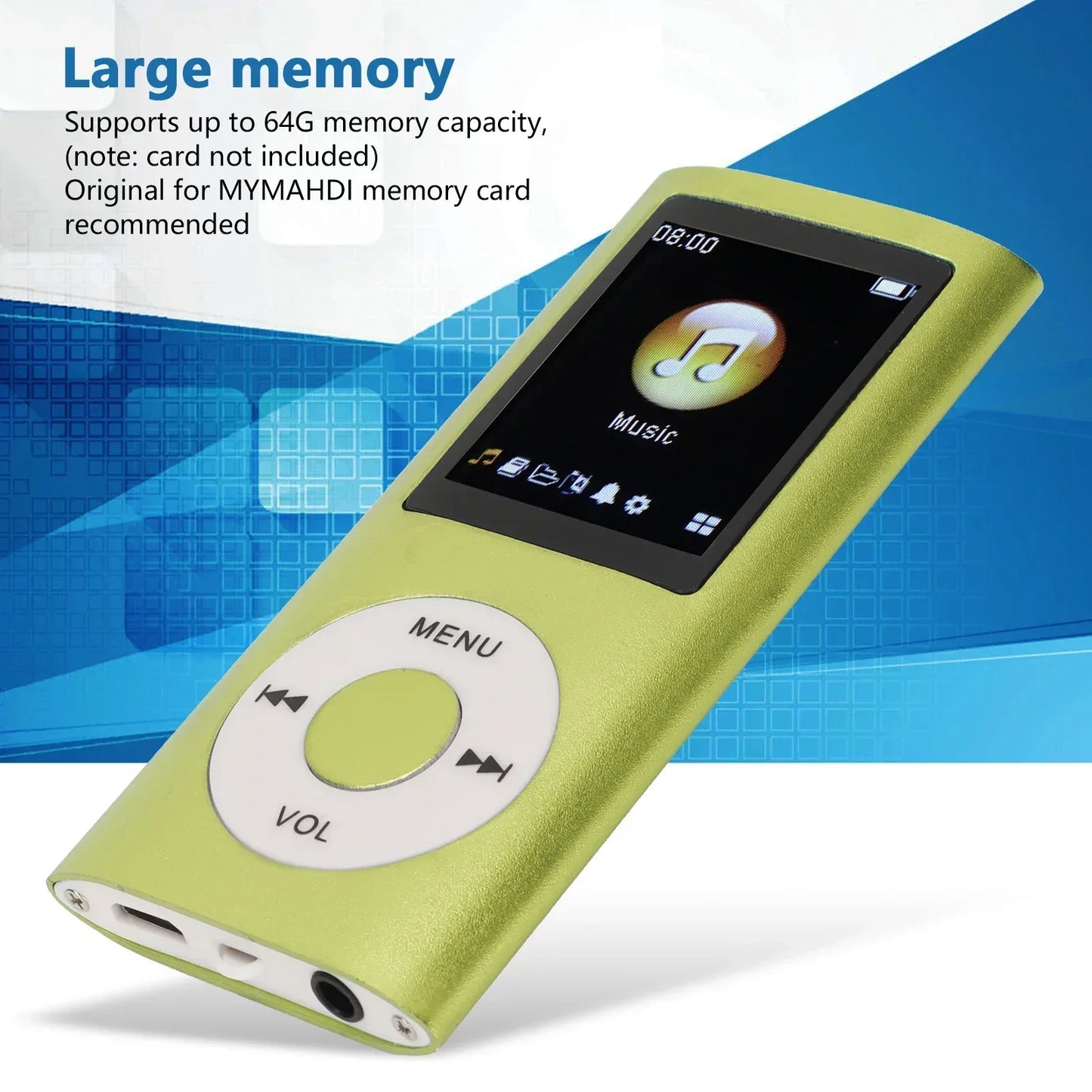 MP3 Player with Earphone Data Cable Stylish Multifunctional Lossless Sound Slim 1.8 Inch LCD Screen Portable MP3 Music Players