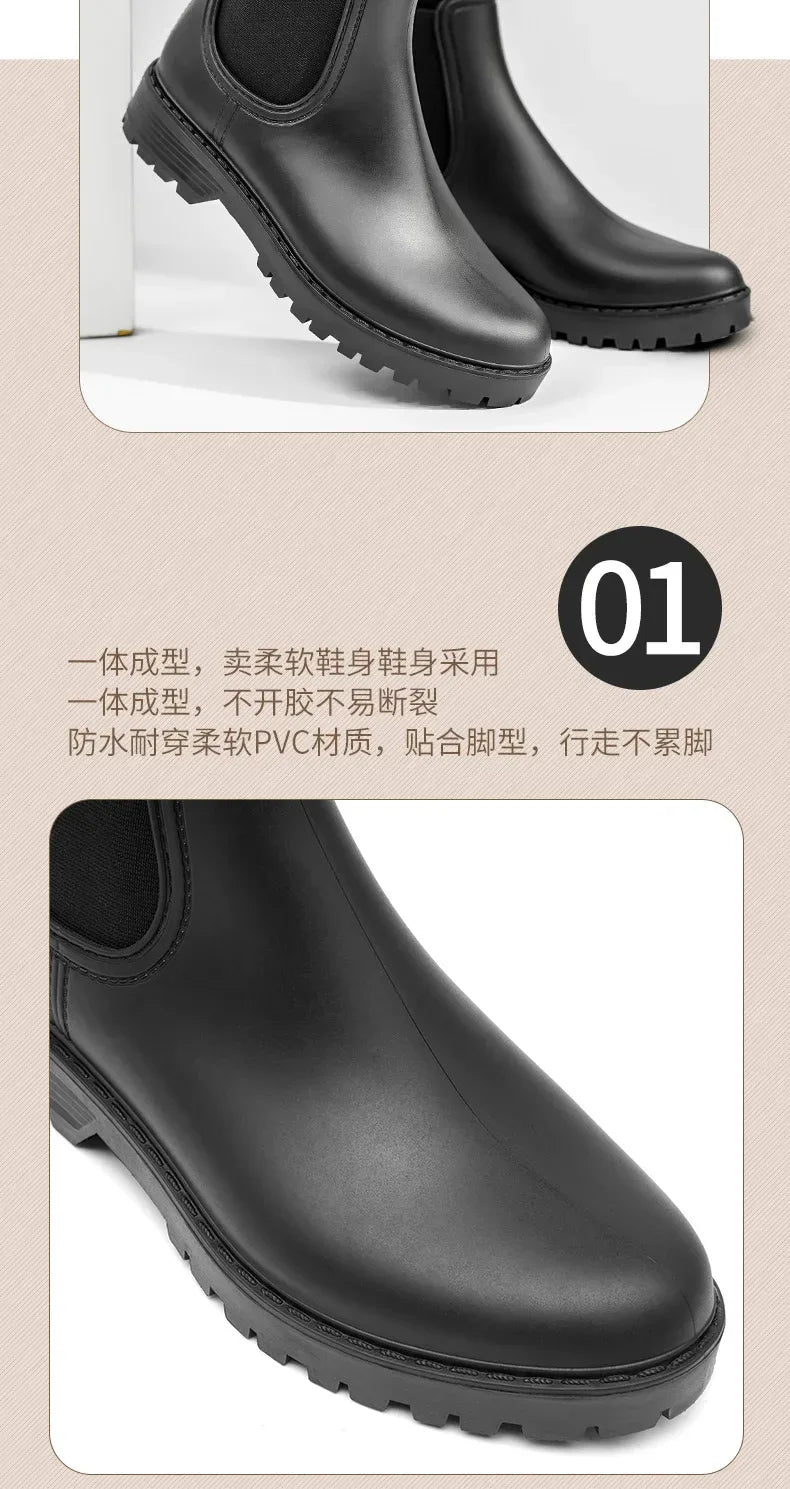 Women's short tube anti slip rain shoes, lightweight waterproof water shoes, fashionable Chelsea rain boots, PVC one-time moldin