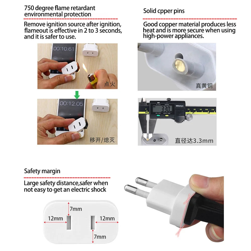 1 Pcs 4.8mm Power Plug Adapter US To EU Euro Europe Plug Power Plug Converter Travel Adapter Power Converter Outlet