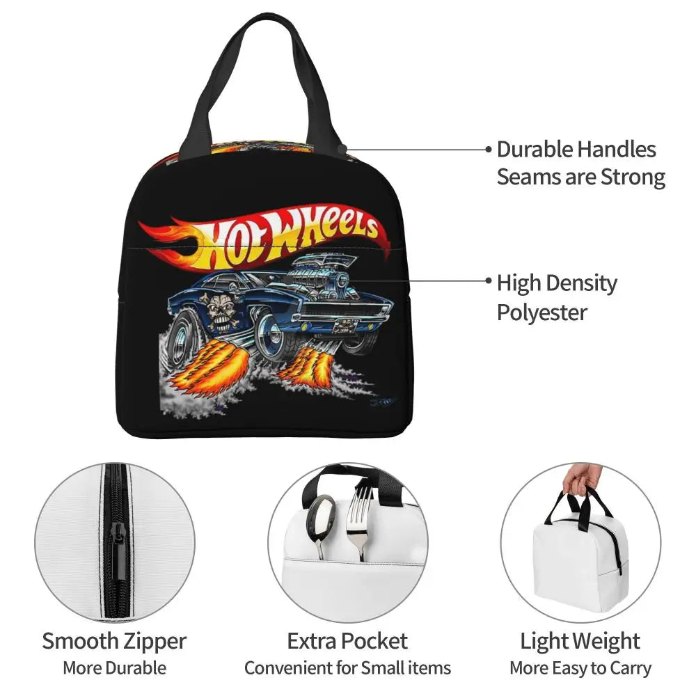 Custom Hot Wheels For Fans Thermal Insulated Lunch Bag Cartoon Sport Car Portable Lunch Container Travel Multifunction Food Box