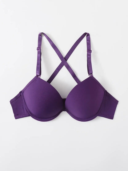 Purple strip steel support brassiere sexy cross back bra women's underwear detachable shoulder straps A2122