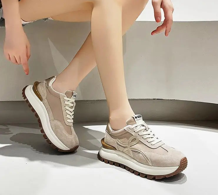 Women Sneakers Genuine Leather Platforms Ladies Casual Sports Shoes Comfy Students Sneakers Summer Popular Size 34-40