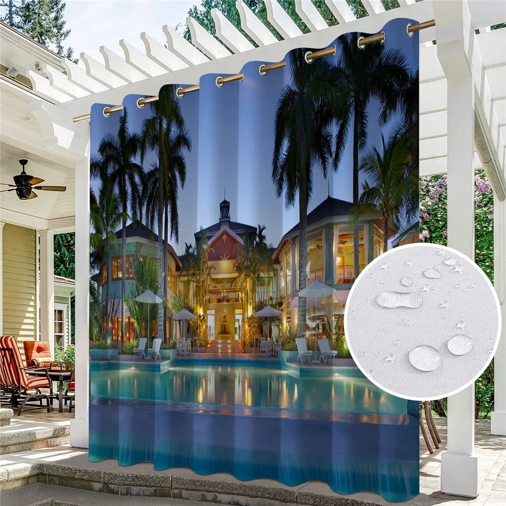 Patio Curtains Outdoor Waterproof Thermal Insulated Blackout Curtain For Garden Door Pool Hut Pavilion Gazebo Pergola Drapes