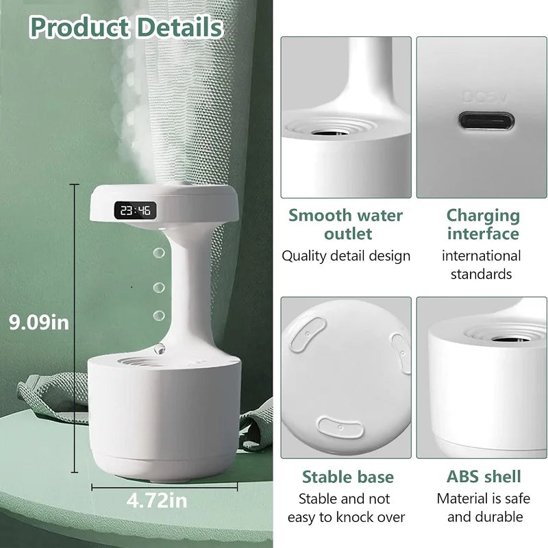 Anti-Gravity Humidifier New Ultrasonic Humidifier with Dual Power-Off Protection Large Capacity Air Humidifierw for Home/Office