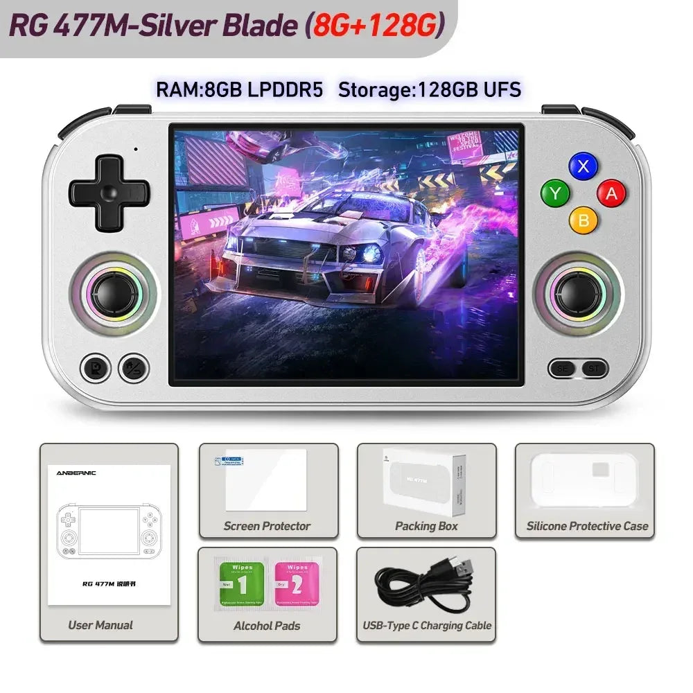 ANBERNIC RG 477M Retro Handheld Game Console 4.7" LTPS In-Cell Screen Android Video Game Player Dimensity 8300 AI Assistant FOTA