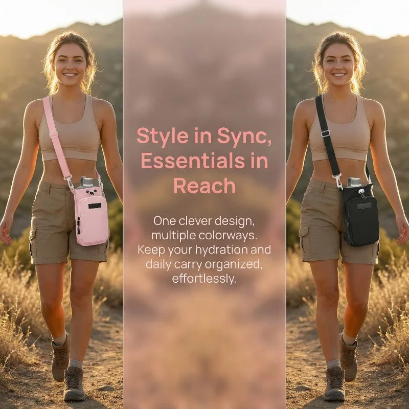 Outdoor Water Cup Pocket Portable Water Bottle Bag Insulated Cup Holder with Pockets for Phone, Keys Water Cup Protective Cover