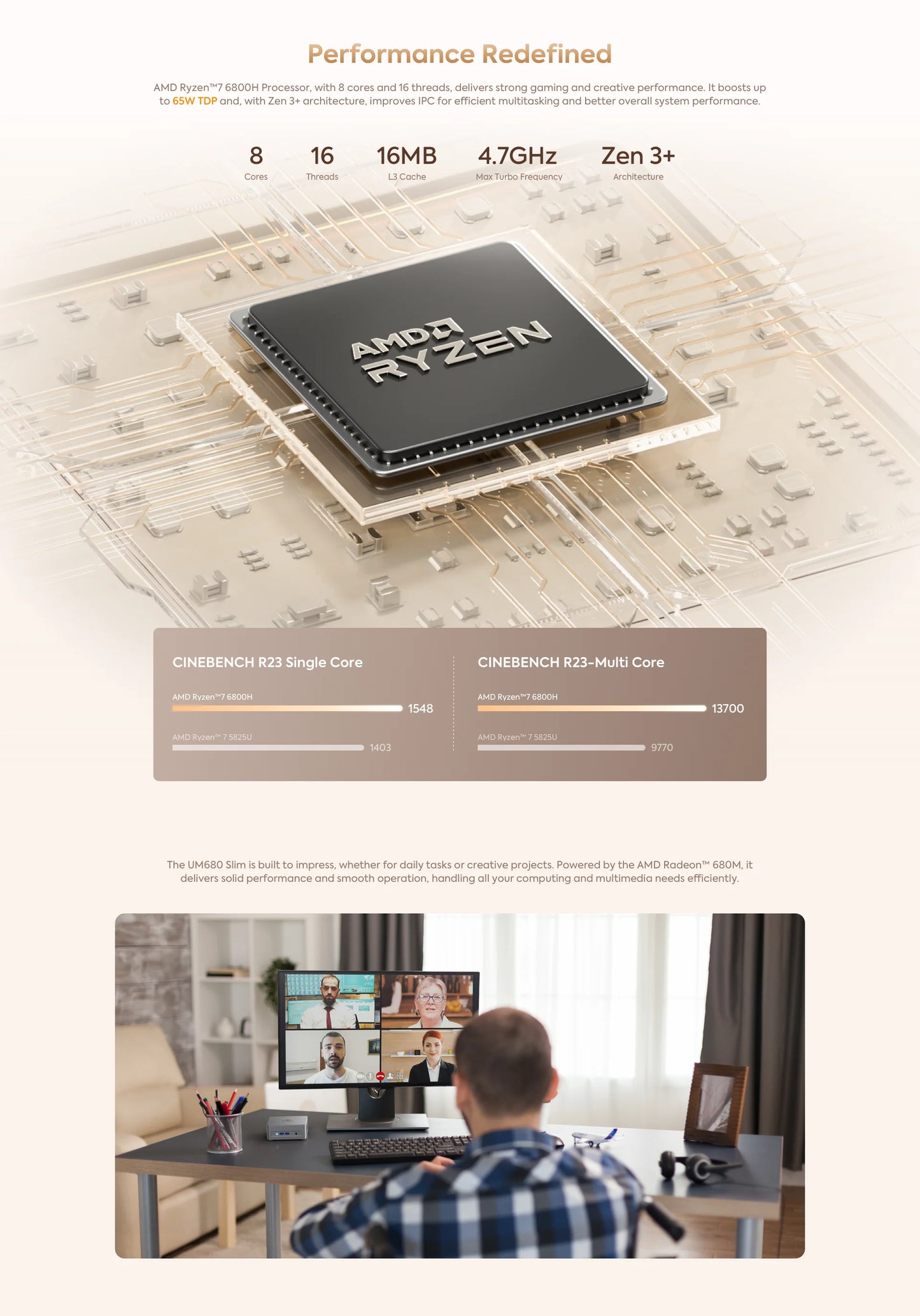 MINISFORUM Mini PC UM870 Slim AMD Ryzen 7 8745HMini Computer Window 11 DDR5 32GB 1TB SSD UM680 Slim AMD Ryzen 7 6800H  Gaming PC