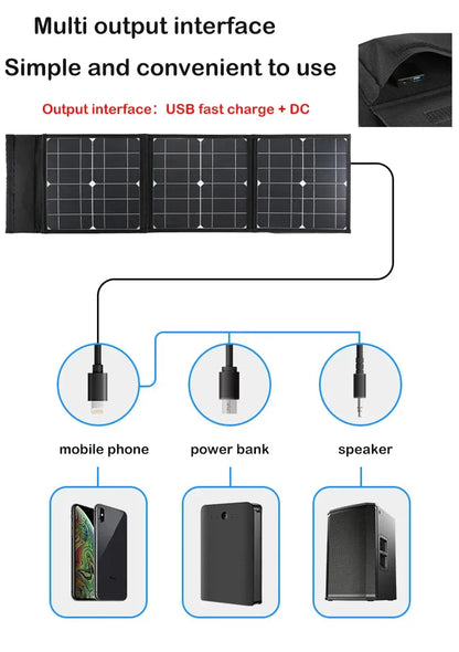 DC+USB Fast Charge 18V 100W Foldable Solar Panel Portable Solar Battery Charger Power Bank for Phone Camping Van RV Outdoor