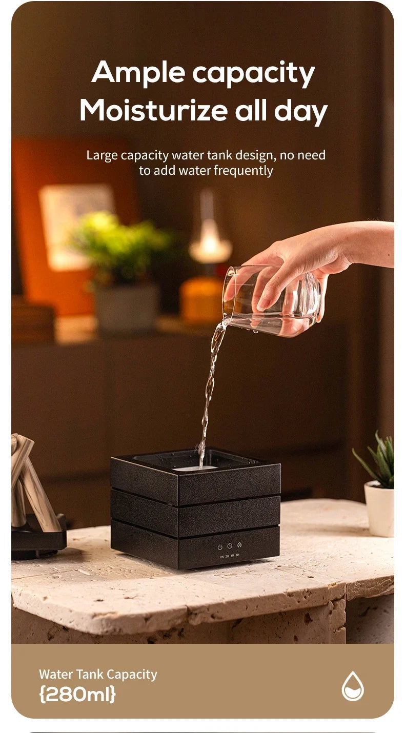 NEWSTYLE Simulated Flame Aroma Diffuser Bonfire Air Humidifier Ultrasonic Cool Mist Maker Fogger LED Essential Oil Lamp Diffuser