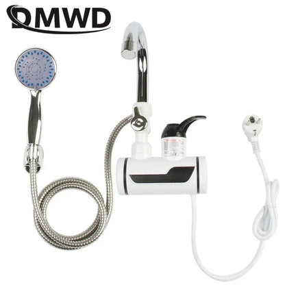 DMWD Electric Instant Hot Water Faucet Stainless Steel Water heater with LED Temperature Display Tankless Tap For Kitchen shower