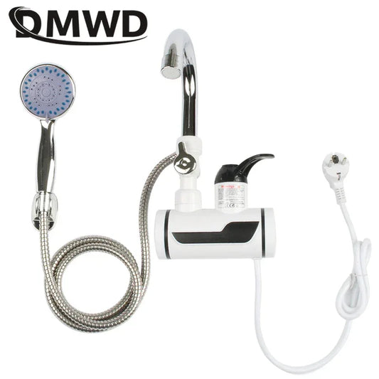 DMWD Electric Instant Hot Water Faucet Stainless Steel Water heater with LED Temperature Display Tankless Tap For Kitchen shower