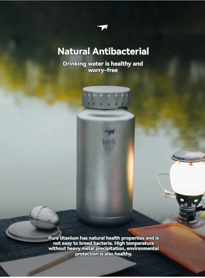 Keith Titanium Sports Bottle 0.9L/1.2L Large Capacity Kettle Outdoor Camping Drinkware Wide Mouth Non-threaded Water Bottle